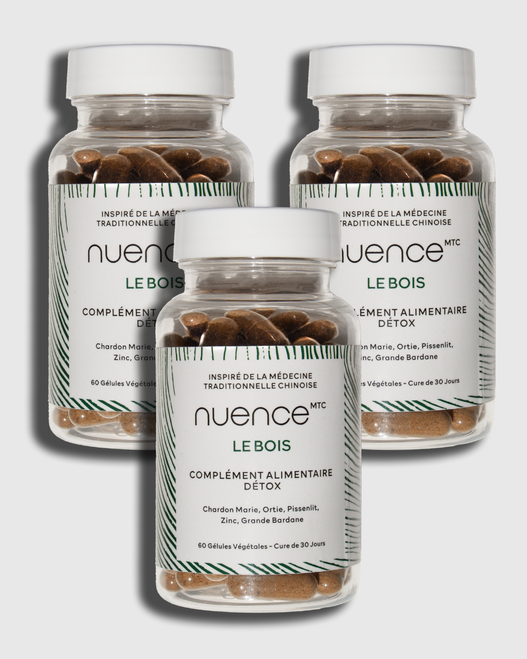 Nuence-MTC complement alimentaire detox. Element Bois. Ideal pour les peaux mixtes à grasses. Cure de 3 mois